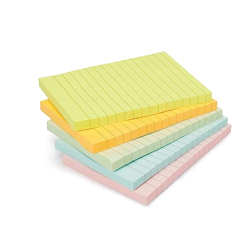 Amazon Basics Lined Rectangular Sticky Notes, 4 x 6-Inch, Pack of 5, Assorted Colors