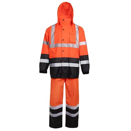 JORESTECH Weatherproof Orange and Black Rain Set - Water and Rain resistant Safet Jacket and Pants