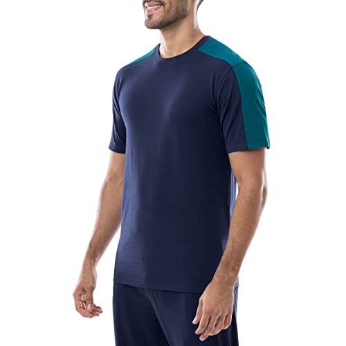 IZOD Men's Cotton Polyester Sueded Jersey Knit Short Sleeve Sleep Lounge T-Shirt, Navy/Turquoise, Small