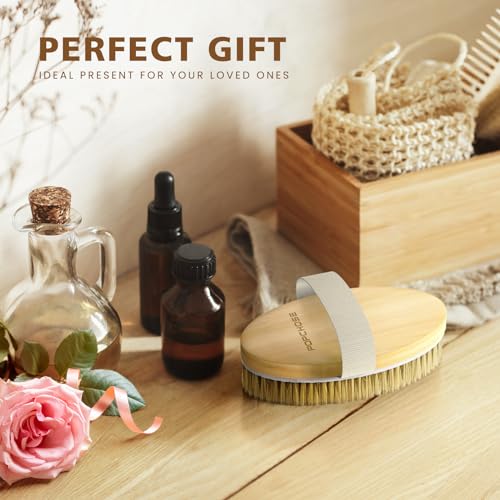 POPCHOSE Dry Brushing Body Brush, Natural Bristle Dry Skin Exfoliating Brush Body Scrub for Flawless Skin, Cellulite Treatment, Lymphatic Drainage and Blood Circulation Improvement