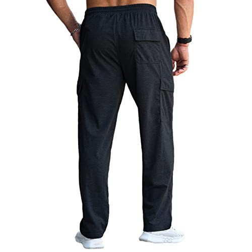 CTU Mens Fashion Baggy Sweatpants Lightweight Workout Cargo Sweatpants Athletic Pants Open Bottom Joggers with Pockets