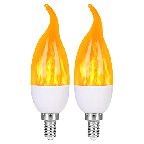 MyoGrip E12 LED Flame Light Bulbs, 3 Modes Flickering Light Bulbs, Candelabra Candle Fire Light Bulb for Home Party Patio Indoor Outdoor Halloween Decorations (2 Pack)