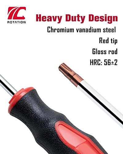 ROTATION 4PCS Magnetic Tip Torx Screwdriver Set, 4 Torx Star Screwdrivers, T20, T25, T27, T30, Red Tip | Red, Gloss, S2 Steel