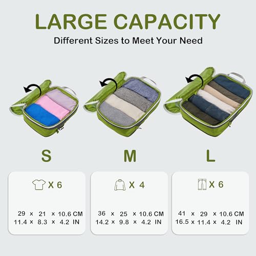 Cipway Compression Packing Cubes, Ultralight Luggage Organizer Bags, Travel Essentials for Carry on Suitcase (3 Piece,Green)