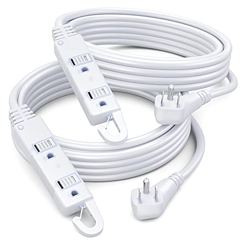 Maximm Extension Cord White 15 Ft with Automatic Closing Hook, Multi Outlet - 3 Prong Power Cord Extender Angled Flat Plug, Child Safety Feature (15ft)