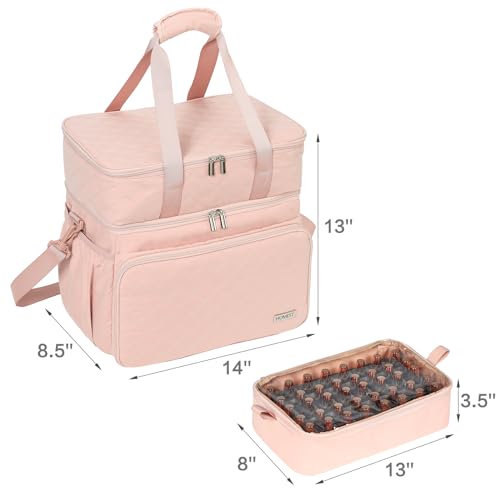 HOMEST Double Layer Nail Polish Organizer Hold 80 Bottles (15ml/0.5 fl. oz) and a Nail Lamp, Nail Polish Case with 2 Removable Pouches, Storage Bag for Manicure Tools, Pink (Bag Only)
