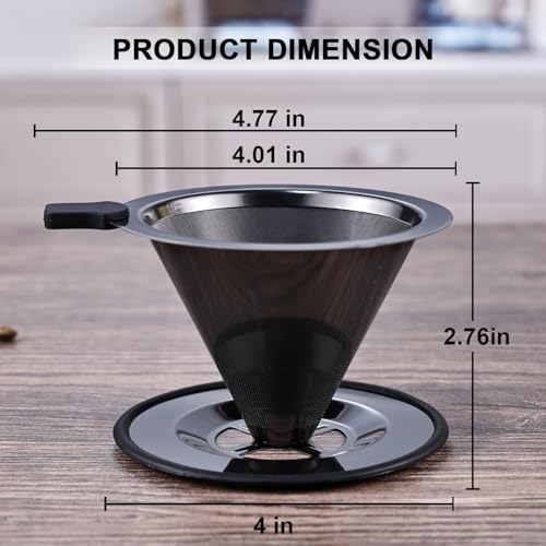 Single Cup Pour Over Coffee Dripper CAMPINGLIFE Reusable Stainless Steel Pour Over Coffee Filter Paperless Metal Coffee Strainer Coffee Maker(Black)