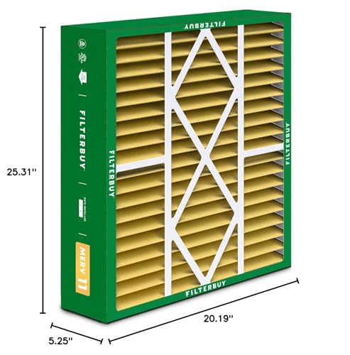 Filterbuy 20x25x5 Air Filter MERV 11 Allergen Defense (2-Pack), Pleated HVAC AC Furnace Air Filters for Amana, Coleman, Goodman, Maytag, York, and More (Actual Size: 20.19 x 25.31 x 5.25 Inches)