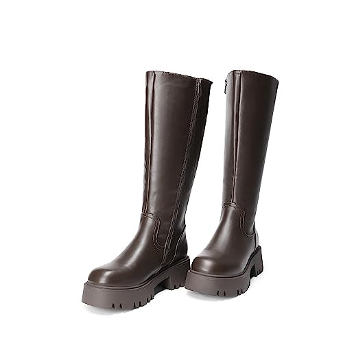 DREAM PAIRS Knee High Boots Women, Comfortable Platform Round-Toe Side Zip Chunky Boots for Women, Sdkb2301w, Black, Size 6