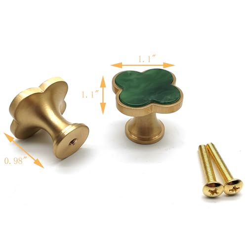 Susenya Cabinet Knobs and Handles,2-Pack, Brass Cabinet Knobs Four Leaf Clover Shape Knobs for Dresser Drawers 1.1" Width Moss Green