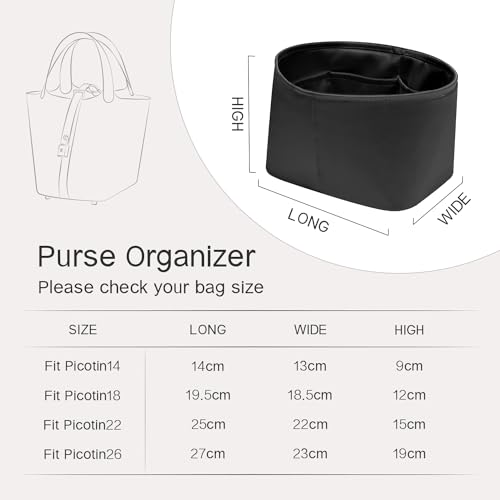 JLYZ Moon Picotin 18 Bag Insert with Zipper, Purse Organizer Compatible with Hermes Picotin, Silky Bag Insert, Lightweight and Soft Touch (PC18 with Zipper, Bambou)