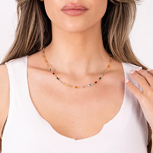 Barzel 18K Gold Plated Multi Stone Crystal Baguette Necklace for Women - Made In Brazil