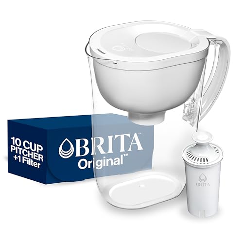 Brita Large Pitcher BPA-Free, Replaces 1,800 Plastic Water Bottles a Year, Lasts Two Months or 40 Gallons, Includes 1 Filter, 10cup, White