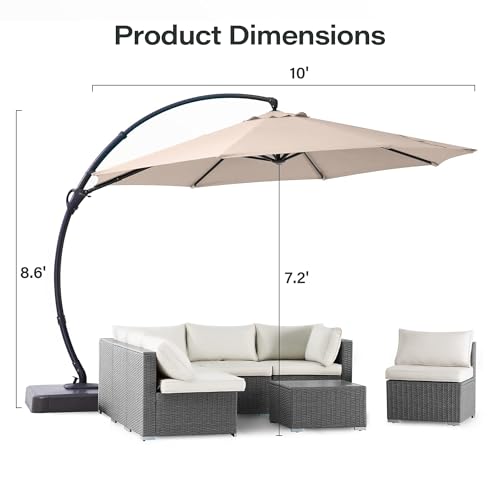 LAUSAINT HOME Outdoor Patio Umbrella with Base included, 11 FT Deluxe Curvy Cantilever Umbrella Heavy Duty Offset Hanging Umbrella with 360° Rotation for Market, Pool, Garden, Backyard, Deck (Beige)