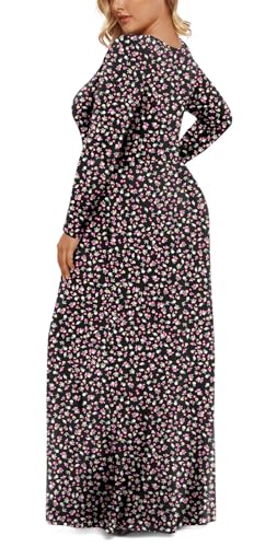 LONGYUAN Womens Long Sleeve Casual Dresses Plus Size Dress Maxi Loose Elastic Swing Dress Fat Blue XL