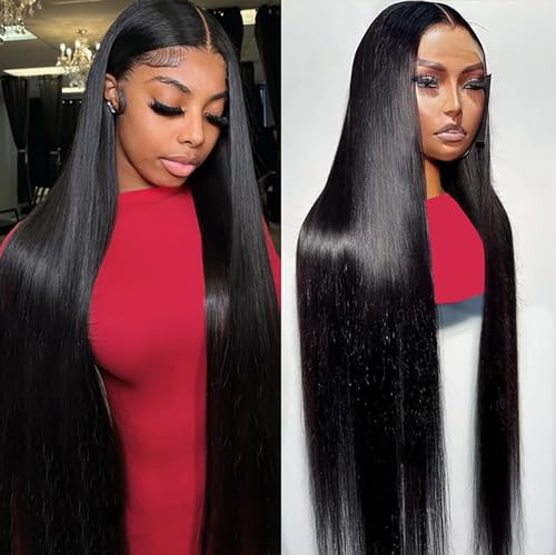Btomar Straight Lace Front Wigs Human Hair HD Transparent Lace Front Human Hair Wigs for Women Frontal Wigs Human Hair Pre Plucked with Baby Hair Natural Color (6 Inch)