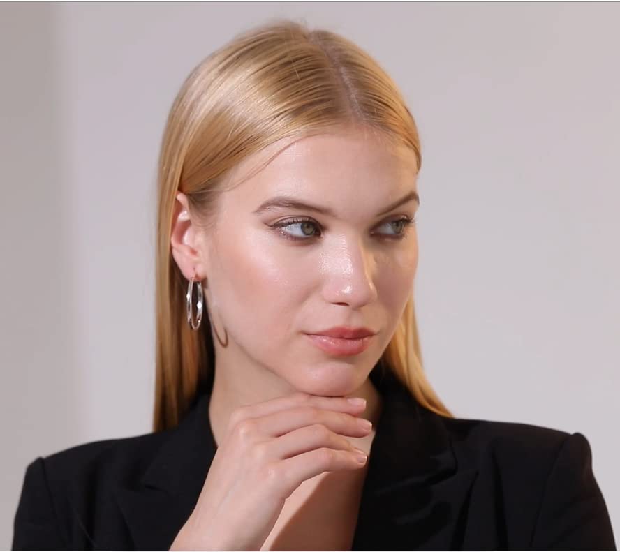 PABBEU Sterling Silver Hoop Earrings - 3 Pairs in 20mm, 30mm, 40mm - Lightweight and Hypoallergenic for Women