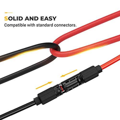 BougeRV 20 Feet 10AWG Solar Extension Cable with Solar Connector on Both End with Extra Pair of Connectors Solar Panel Adaptor Kit Tool (20FT Red + 20FT Black)