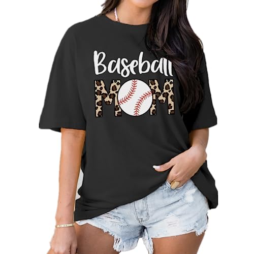 Irisbell Cotton Baseball Mom T-Shirt for Women Letters Print Casual Baseball Graphic Short Sleeve Tee Shirt Tops (as1, Alpha, s, Regular, Regular, Black)