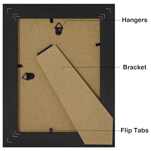Vittanly 4x6 Picture Frames Set of 2, Display 3.5x5 Pictures with Mat or 4x6 without Mat, Rustic Picture Frames for Wall Mount or Tabletop Display, Photo Frame Collage for Wall Decor, Black