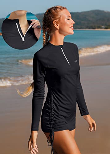 Ewedoos Rash Guard for Women UPF 50+ Sun Protection Clothing Swim Shirts for Woman SPF Shirts Long Sleeve UV Sun Shirts Black