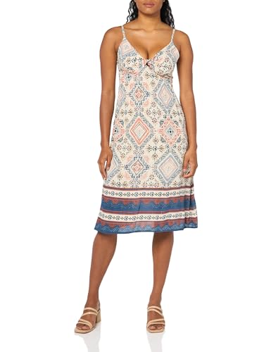 Angie Women's Printed Keyhole Spaghetti Strap Midi Dress, Parchment