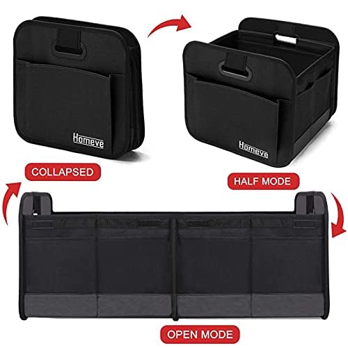 Homeve Car Trunk Organizer, Car Storage, Reinforced Handles, Collapsible Multi-Compartment Car Organizers, Foldable and Waterproof, 600D Oxford Polyester, Suitable for Any Car, SUV, Mini-Van, Black