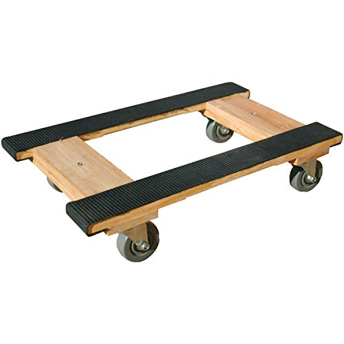 Furniture Dolly 4 Wheel Heavy Duty | Flat Moving Dolly H Frame Oak | Full Length Rubber Tread Dual Rail | 18x30