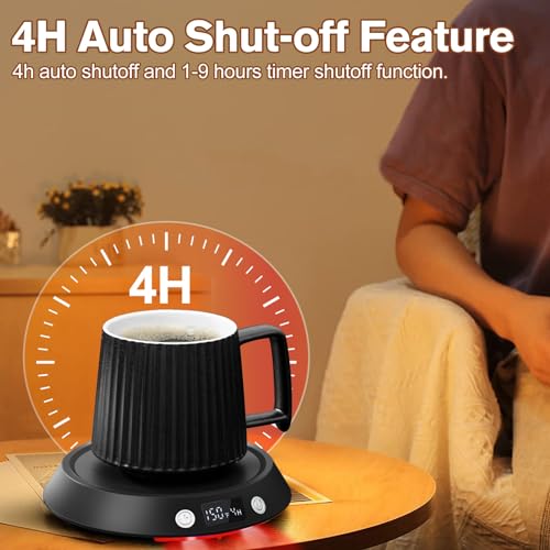 Kepwam Coffee Mug Warmer - 55W Electric Coffee Warmer for Desk 3 Temp Settings & 2-9 Timer Smart Cup Warmer for Desk Candle Warmer Plate with LED Lights Beverage Tea Milk Warmer for Home & Office