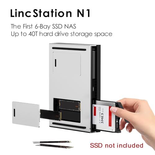 LincStation N1 6 Bay NAS Storage Support 6x8TB SSD Network Attached Storage with Unraid System License Home Server Cloud Storage Device Quiet/Portable (Diskless)