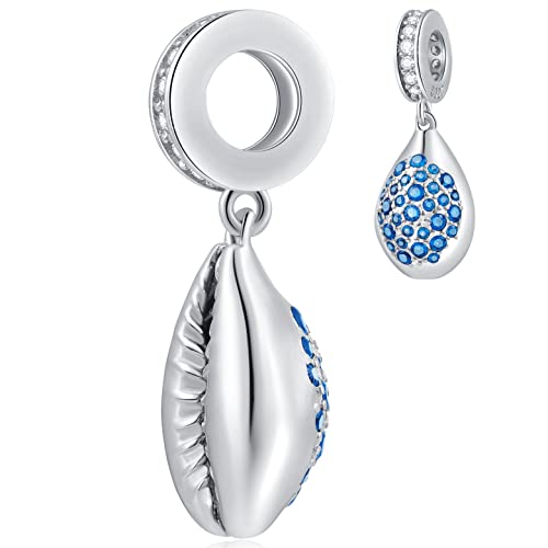 Sea Shell Conch Pendant Charms, fits Pandora Ocean Bracelet, 925 Sterling Silver Beach Seashell with Blue CZ Dangle Beads, Gifts for Granddaughter/Best Friends/Girlfriend/Wife