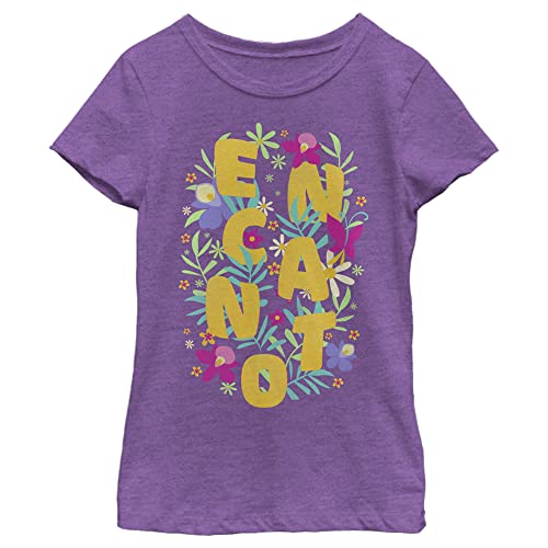 Disney girls Pixar Encanto Jumbled Floral Tropical Logo Heather T-shirt T Shirt, Purple Berry, X-Small US