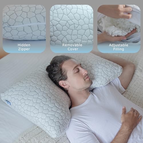 Pharmedoc Adjustable Shredded Memory Foam Curved Pillow - Side Sleeper Pillow -Ergonomic Curved - Neck Pillow for Pain Relief - Queen Bed Pillow 2 Pack