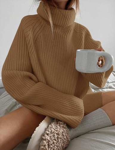 ZESICA Women's 2024 Winter Sweaters Oversized Turtleneck Long Sleeve Chunky Knitted Pullover Sweater Jumper Tops,Turquoise,Medium