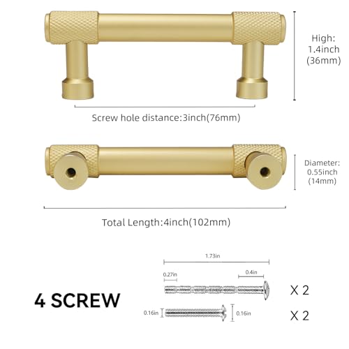POVEFONK 10 Pack 5inch(128mm) Brushed Brass Kitchen Cabinet Handles Knurled Cabinet Pulls Gold Drawer Pulls Kitchen Cabinet Hardware Kitchen Handles Drawer Pulls Dresser Handles