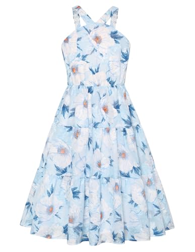 GRACE KARIN Girls Formal Dress Kid Off Shoulder Sleeveless A-line Midi Spring Summer Dress Blue Jacquard 5-6Years