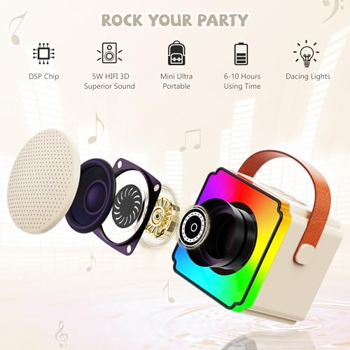 JYNSROU Mini Karaoke Machine with 2 Wireless Microphones, Portable Karaoke Machine with Bluetooth Speaker, Kids Karaoke Machine Toys Gifts for Girls 4,5,6,7,8,9,10 +Year Old Christmas Birthday (Beige)