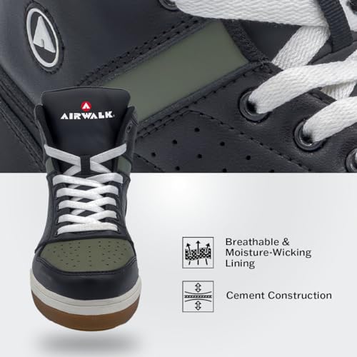 Airwalk Arena Mid Top Composite Toe Men’s Industrial Work Shoes, Black/Olive, Size 10, Medium, Comfortable & Light Work Shoes for Men, Electric Hazard, Slip Resistant