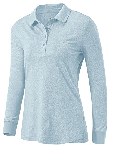 Rdruko Women's Long Sleeve Polo Golf Shirts Fleece Lightweight Casual Sports Collared Shirts(Peach Pink, US S)