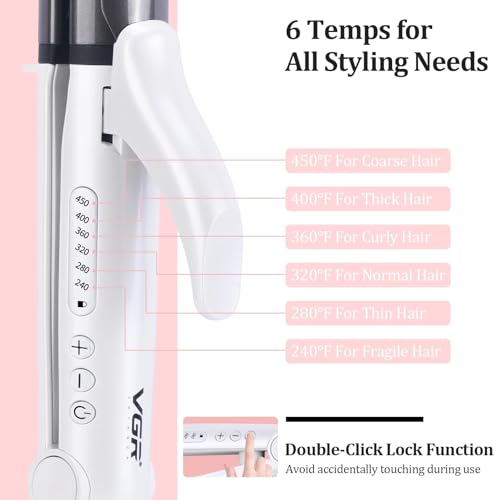 VGR Travel Curling Iron, 110~250V Dual Voltage with European Plug Adapter for International Travel, Europe Travel Essentials for Women, 2 in 1 Flat Iron and Curling Iron