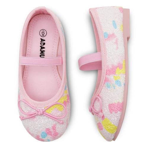 ADAMUMU Sparkly Girls Dress Up Shoes - Princess Mary Jane School Uniform Dress Shoes in Performance, Prom and Graduation - Glitter Blue, 1M Big Kid