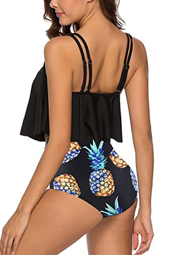 Adisputent Womens High Waisted Bathing Suits Flounce Swimwear Racerback Tankini Tummy Control Bikini Two Piece Modest Swimsuits Bluish Flower S