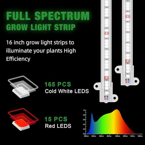 Wiaxulay LED Plant Grow Light Strips, 6000K White Grow Lights for Indoor Plants Full Spectrum, 3 Bars/16 in Grow Lamp with 6/12/16 Hrs Timer, 5 Brightness for Green House, Hydroponics, Seed Starting