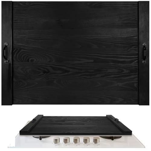 Chunful Stove Top Cover Board 30 x 22 Inch Rustic Wood Noodle Board Gas Electric Stove Cover with Handles for Gas Burners Kitchen Counter(Black)