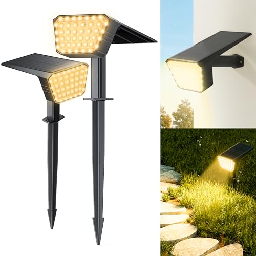 DEALGADGETS Solar Spot Lights Outdoor, IP65 Waterproof 44 LED Landscape Spotlights, Solar Powered Spotlight with Auto On/Off and 3 Lighting Modes for Outside Garden Decor, 2 Pack (Warm White)