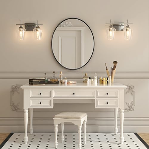 VONLUCE Bathroom Vanity Light, 2 Light Bathroom Light Fixture Over Mirror, Bathroom Wall Lamp with Clear Glass, Modern Brushed Nickel Vanity Lighting fixtures for Bathroom, Bedroom, Hallway