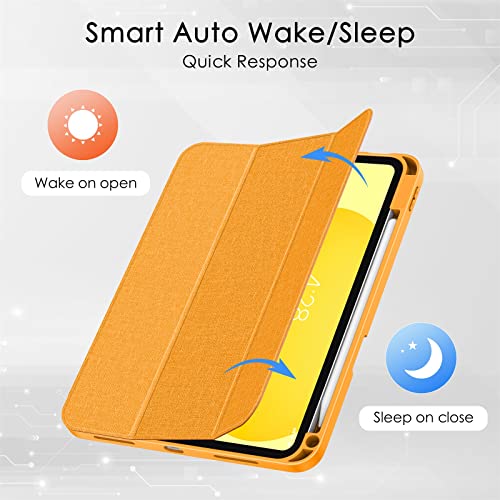 Soke for iPad 10th Generation Case 2022 with Pencil Holder (10.9-inch)- Premium Shockproof Case [Auto Sleep/Wake] with Soft TPU Back Cover & Slim Trifold Stand for iPad 10.9 Inch, Citrus