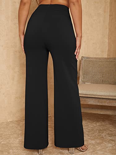 SweatyRocks Women's Overlap Waist Seam Front Palazzo Wide Leg Pants High Waist Long Pant Casual Trousers Black XS
