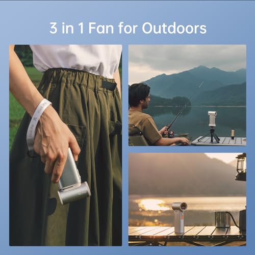 JISULIFE Portable Handheld Turbo Fan, 100 Speeds Adjustable Mini Personal Fan, 9000mAh USB Rechargeable Fan Battery Operated, LED Display, Metal Shell with Accessories Gifts for Men Women Travel-Brown