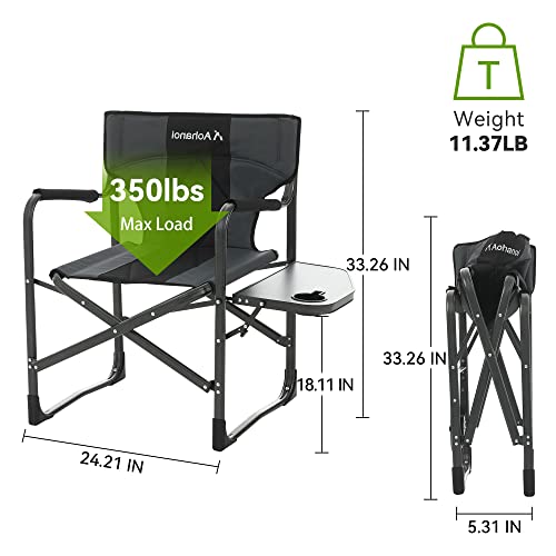 Aohanoi Directors Chairs Foldable, Camping Chairs with Side Table, Camp Chairs for Heavy People, Outdoor Folding Camping Chairs, Adults Folding Chairs for Outside, Supports up to 350lbs (Grey)